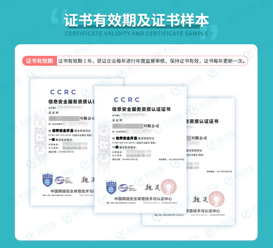 信息安全服务资质认有效期、CCRC一级证书